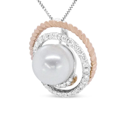 Elegant Round Pearl Spiral Pendant with Cttw Pave Diamonds in Gold