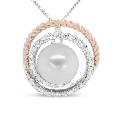 Elegant Round Pearl Spiral Pendant with Cttw Pave Diamonds in Gold