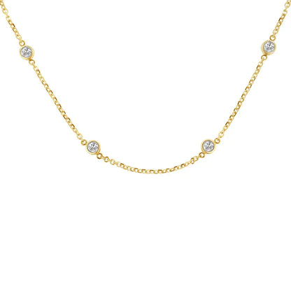 Elegant Silver Bezel-set Diamond Station Necklace with Timeless Sparkle