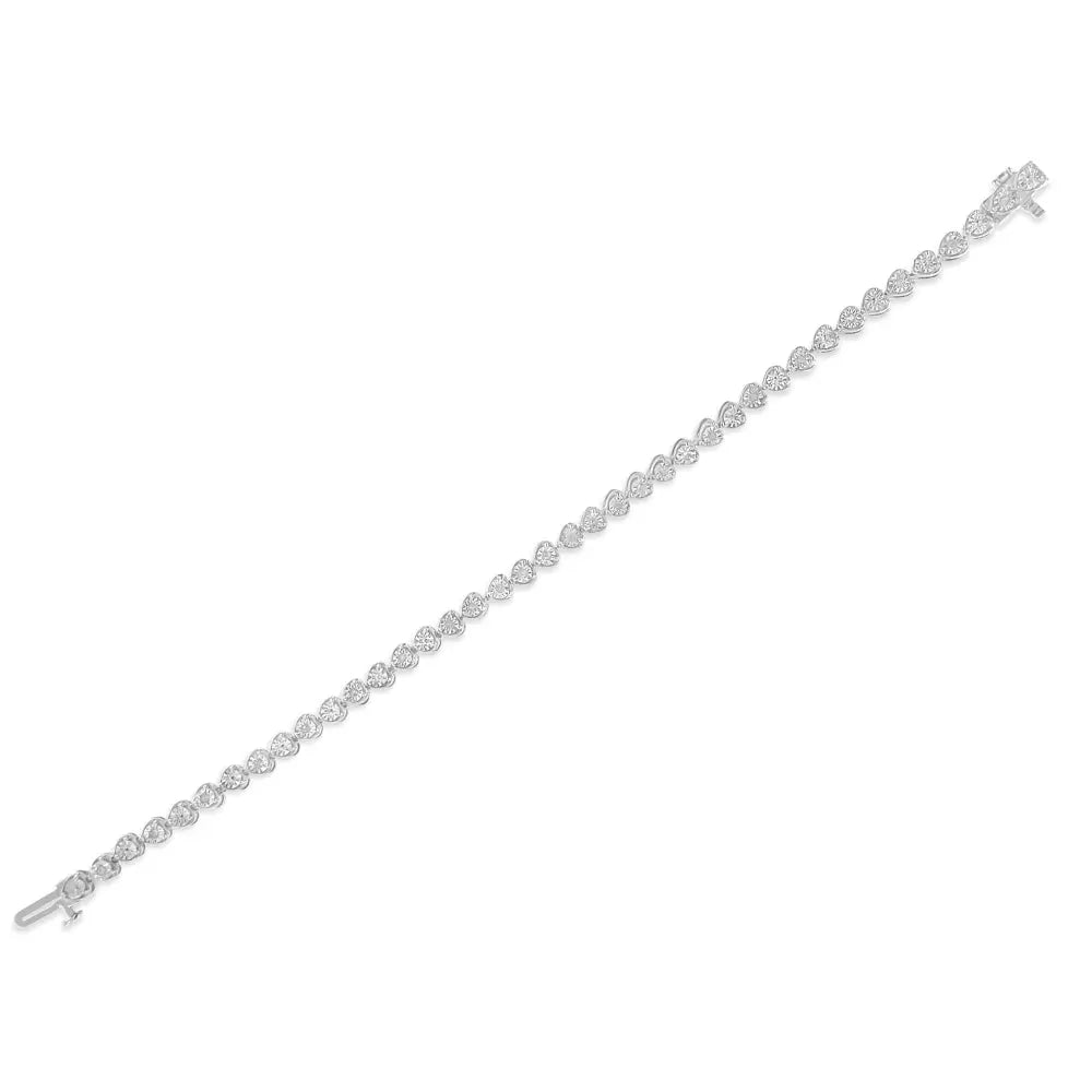 Elegant Silver Diamond Heart Tennis Link Bracelet in Sterling Silver