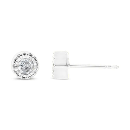 Elegant Solitaire Diamond Miracle Set Stud Earrings in Sterling Silver