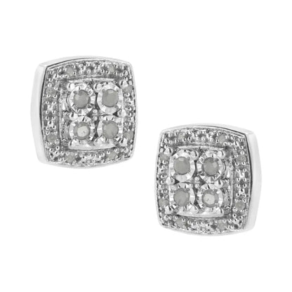 Elegant Square Shape Milgrain Stud Earrings with Round Cut Diamonds