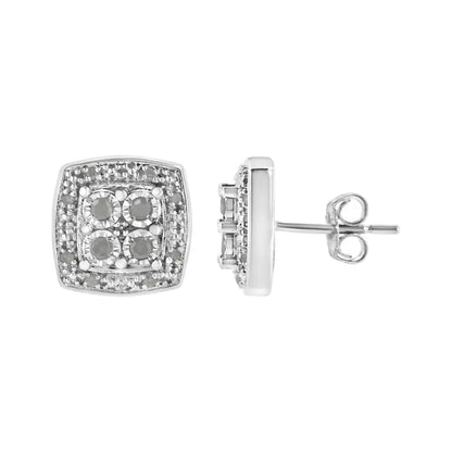 Elegant Square Shape Milgrain Stud Earrings with Round Cut Diamonds