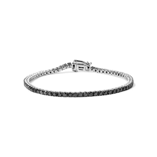 Elegant Sterling Silver 4-prong Classic Tennis Bracelet with Black Diamonds - 3