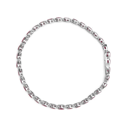 Elegant Sterling Silver Bezel Bracelet with Lab Created Pink Ruby Pear Shape