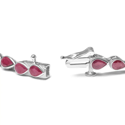 Elegant Sterling Silver Bezel Bracelet with Lab Created Pink Ruby Pear Shape