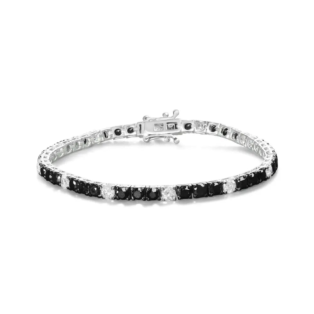 Elegant Sterling Silver Black and White Diamond Tennis Bracelet