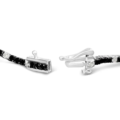 Elegant Sterling Silver Black and White Diamond Tennis Bracelet