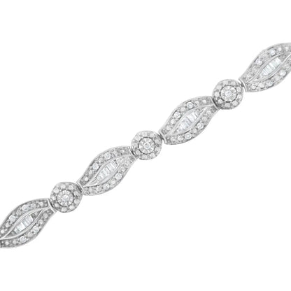 Elegant Sterling Silver Cttw Diamond Double Leaf Bezel Link Bracelet