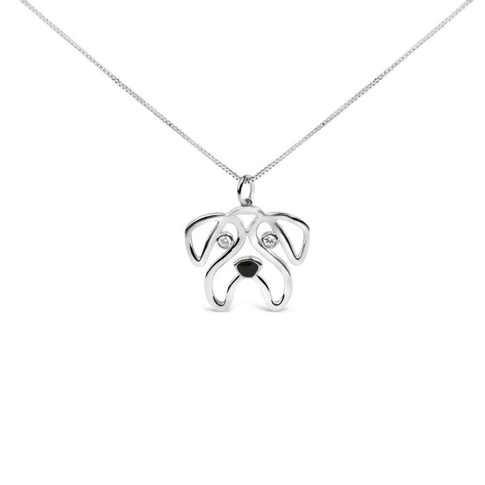 Elegant Sterling Silver Diamond Accent Pug Dog Pendant Necklace