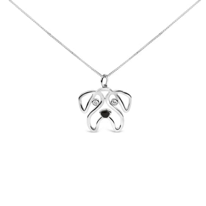 Elegant Sterling Silver Diamond Accent Pug Dog Pendant Necklace