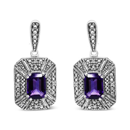 Elegant Sterling Silver Diamond Accent Purple Amethyst Stud Earrings