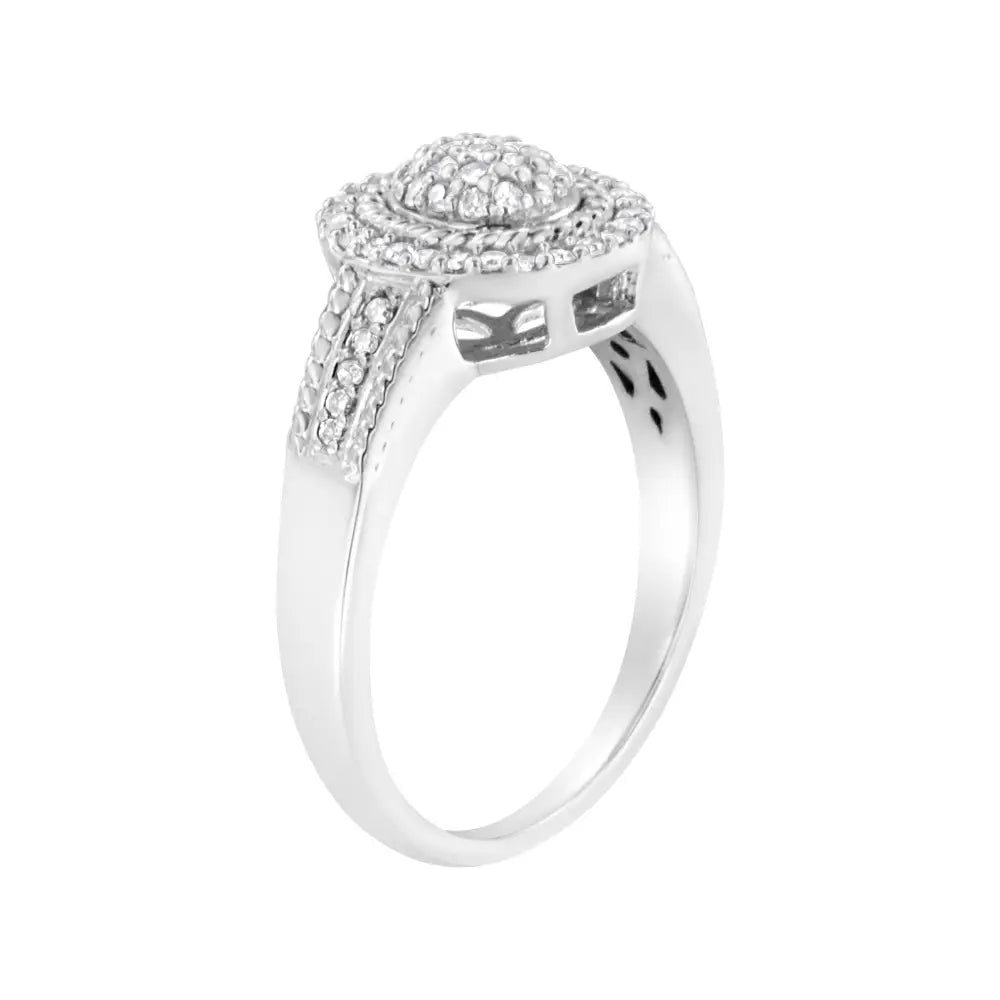 Elegant Sterling Silver Diamond Braided Halo Cocktail Ring