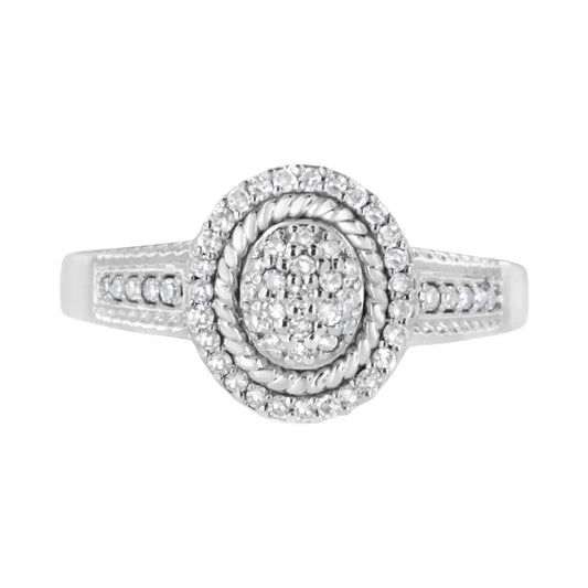 Elegant Sterling Silver Diamond Braided Halo Cocktail Ring