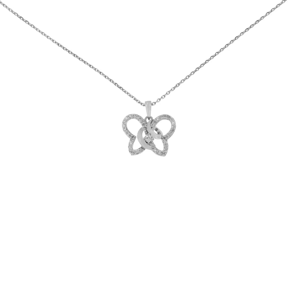 Elegant Sterling Silver Diamond Butterfly Pendant Necklace