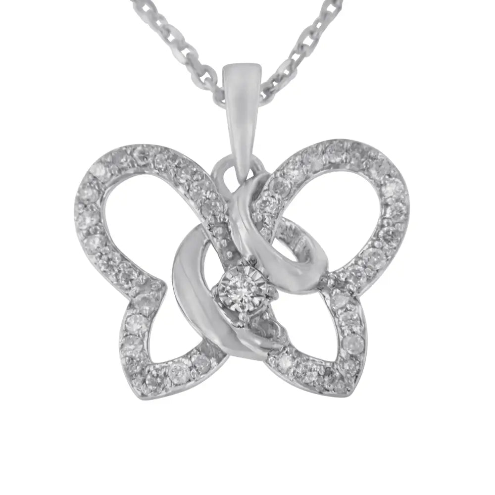 Elegant Sterling Silver Diamond Butterfly Pendant Necklace