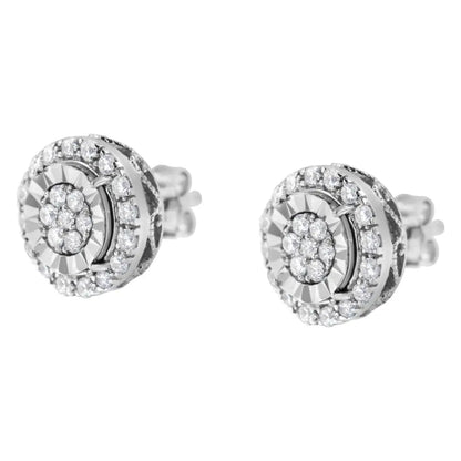 Elegant Sterling Silver Diamond Cluster Earrings with I-j Color I2-i3 Clarity