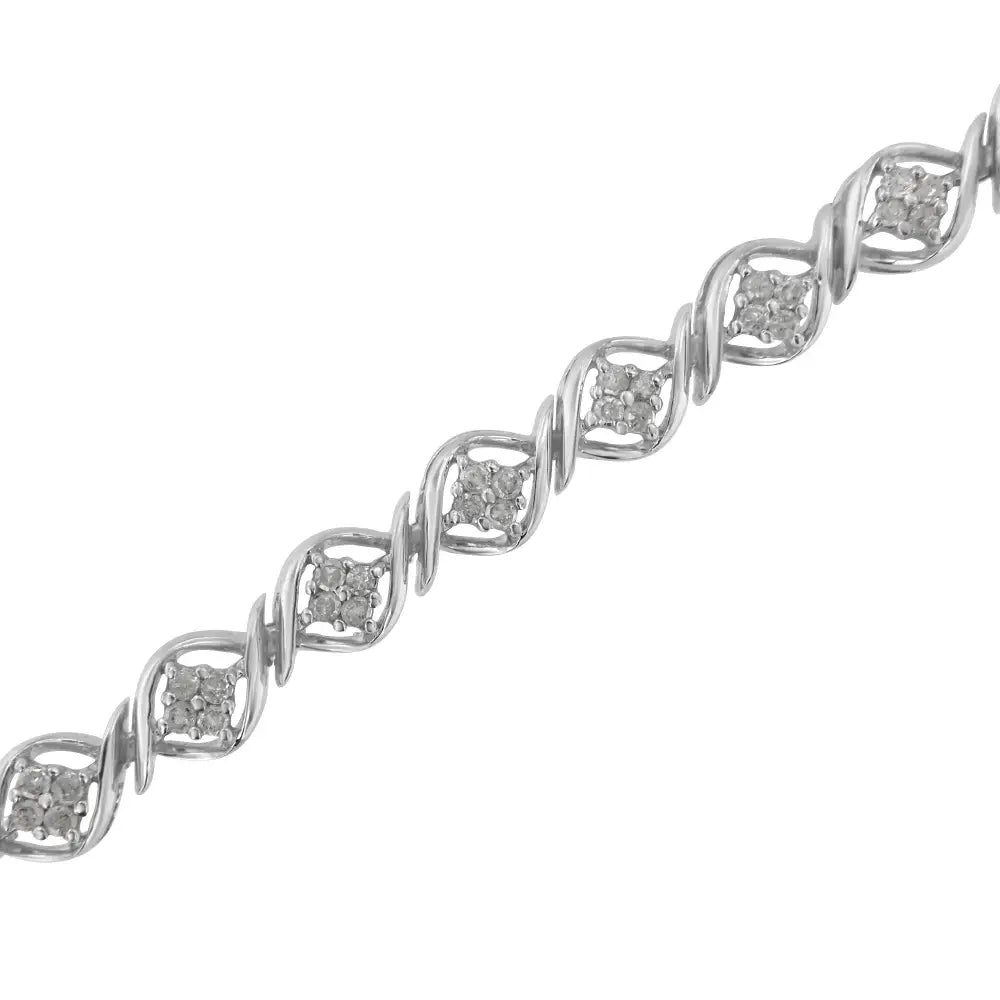 Elegant Sterling Silver Diamond Cluster Link Bracelet for Timeless Style