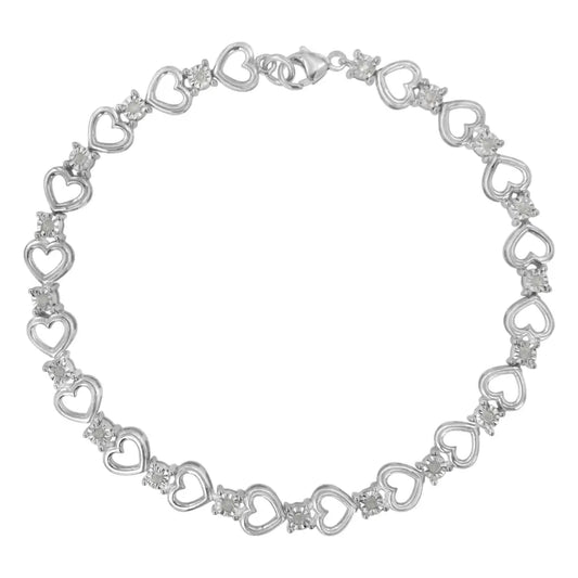 Elegant Sterling Silver Diamond Heart Link Bracelet for Timeless Style