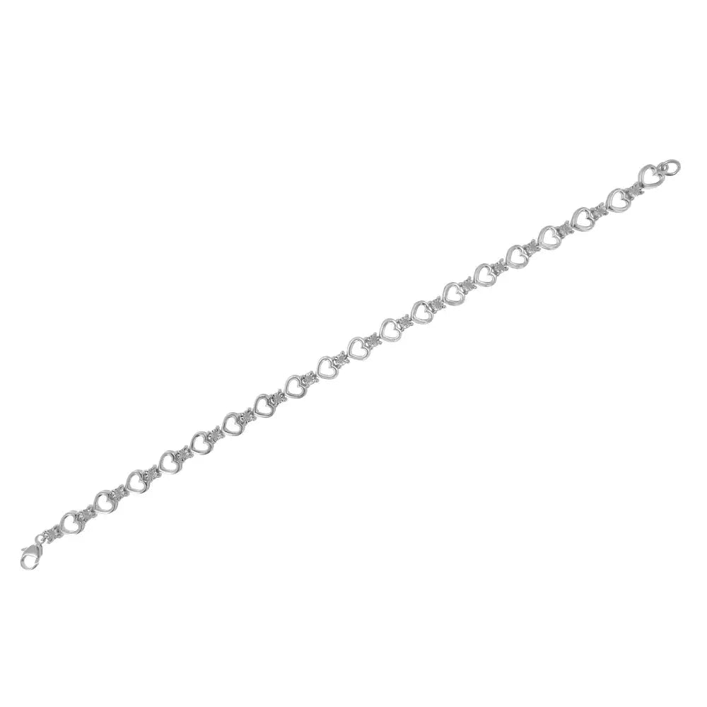 Elegant Sterling Silver Diamond Heart Link Bracelet for Timeless Style