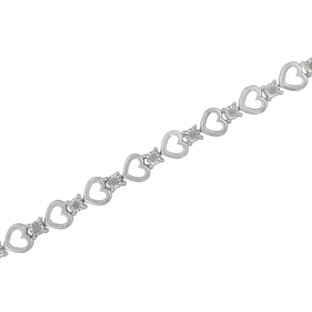 Elegant Sterling Silver Diamond Heart Link Bracelet for Timeless Style