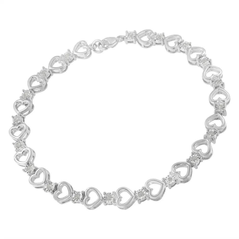 Elegant Sterling Silver Diamond Heart Link Bracelet for Timeless Style