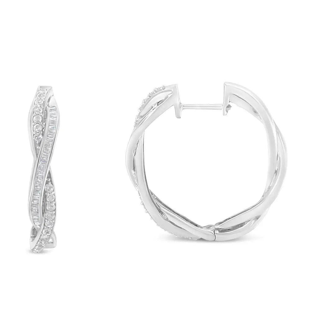 Elegant Sterling-silver Diamond Hoop Earrings in I-j Color