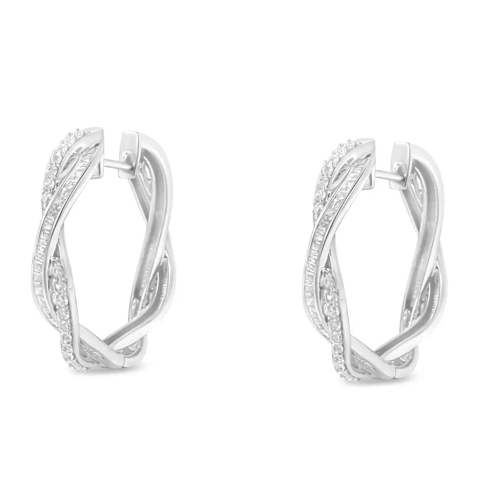 Elegant Sterling-silver Diamond Hoop Earrings in I-j Color