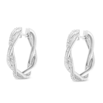 Elegant Sterling-silver Diamond Hoop Earrings in I-j Color