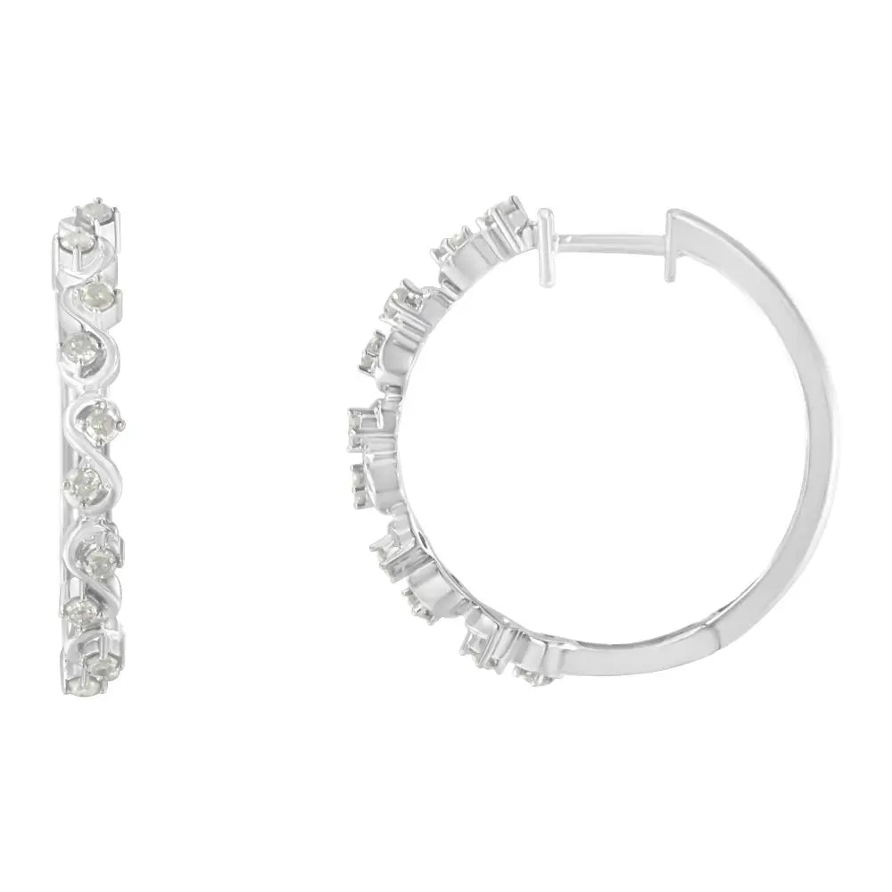 Elegant Sterling-silver Diamond Hoop Earrings in I-j Color