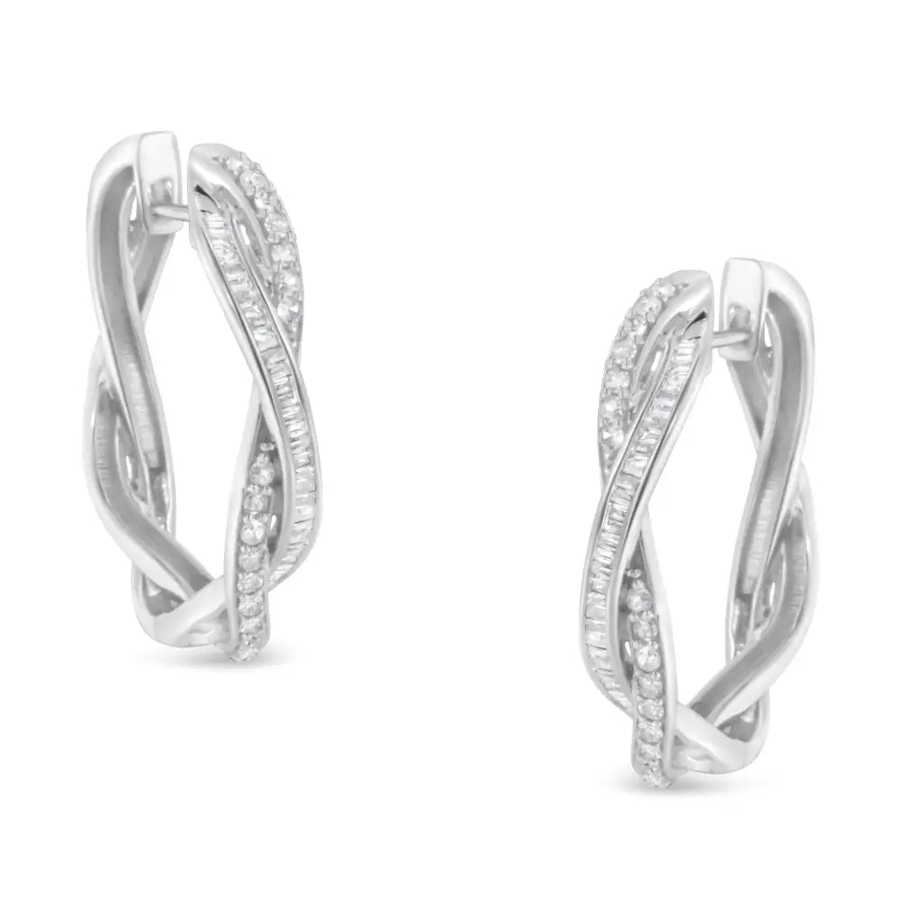 Elegant Sterling-silver Diamond Hoop Earrings in I-j Color