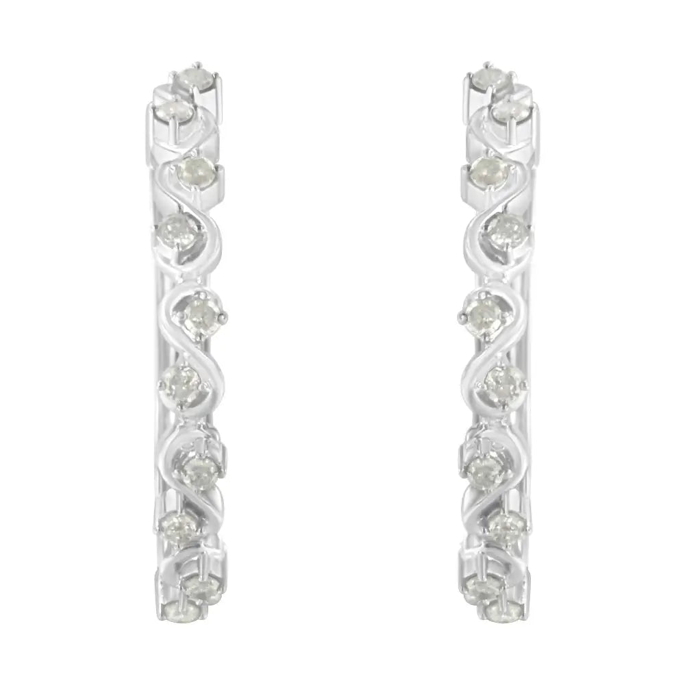 Elegant Sterling-silver Diamond Hoop Earrings in I-j Color