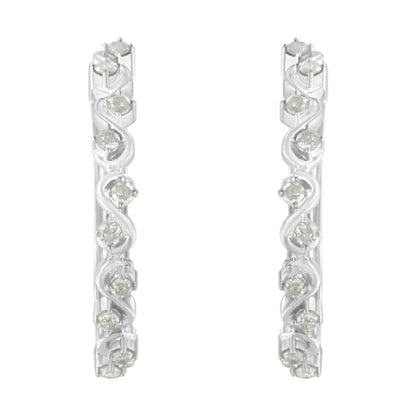 Elegant Sterling-silver Diamond Hoop Earrings in I-j Color