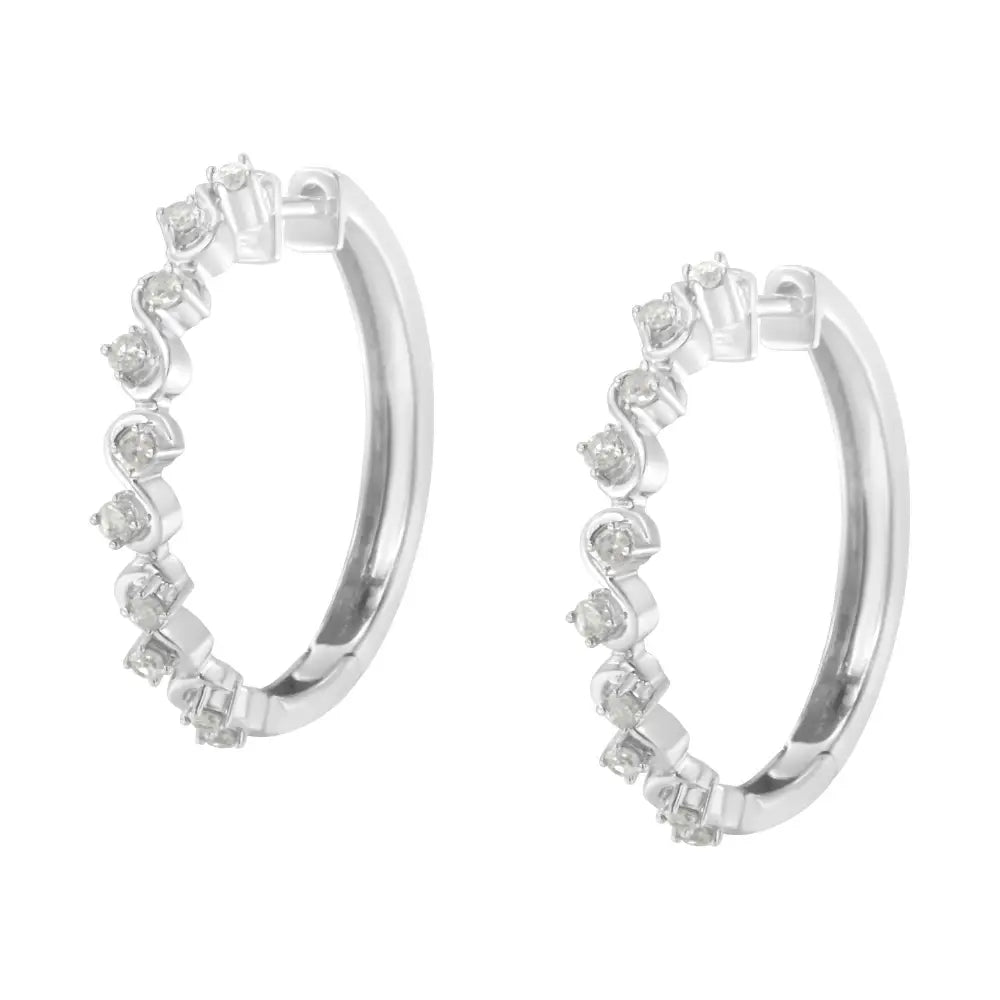 Elegant Sterling-silver Diamond Hoop Earrings in I-j Color