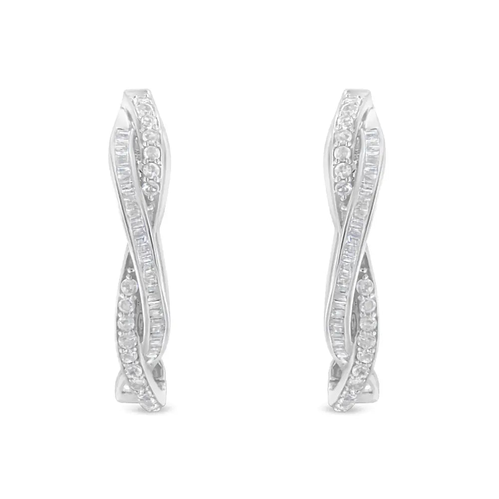 Elegant Sterling-silver Diamond Hoop Earrings in I-j Color