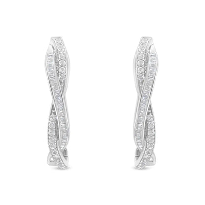 Elegant Sterling-silver Diamond Hoop Earrings in I-j Color