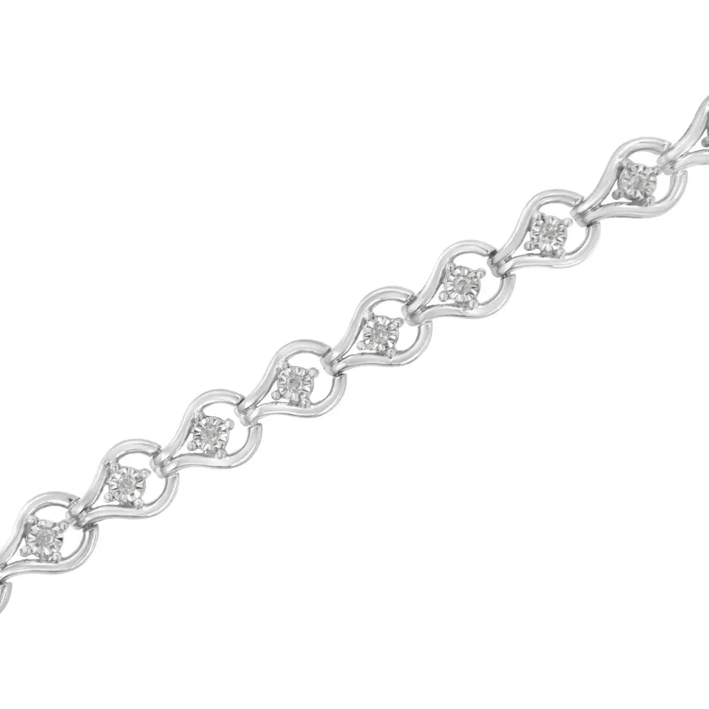 Elegant Sterling Silver Diamond Link Bracelet with I2-i3 Clarity