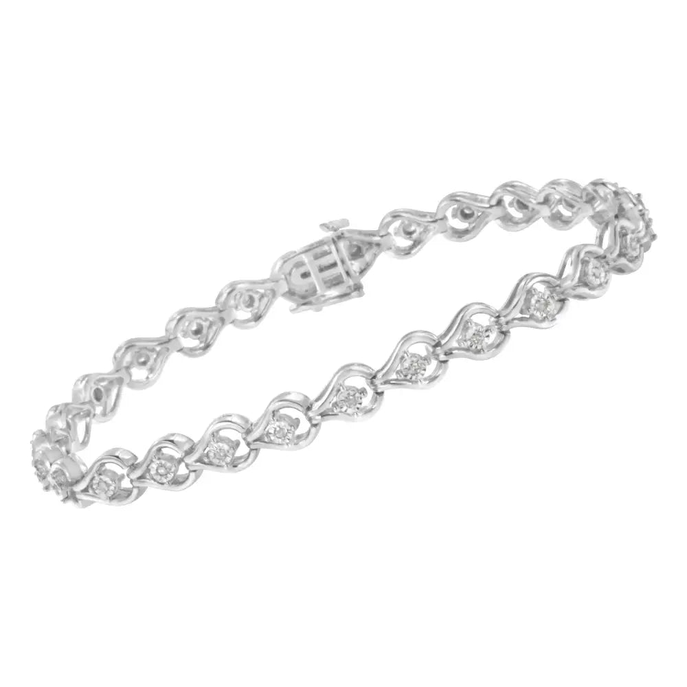 Elegant Sterling Silver Diamond Link Bracelet with I2-i3 Clarity