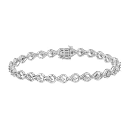 Elegant Sterling Silver Diamond Link Bracelet with I2-i3 Clarity