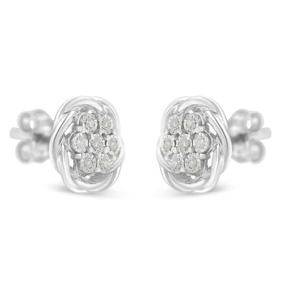 Elegant Sterling Silver Diamond Swirl Cluster Stud Earrings