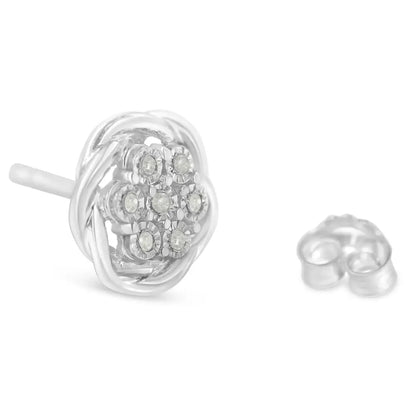 Elegant Sterling Silver Diamond Swirl Cluster Stud Earrings