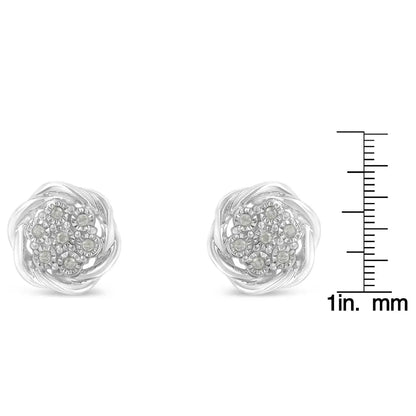 Elegant Sterling Silver Diamond Swirl Cluster Stud Earrings