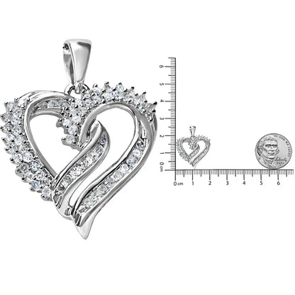 Elegant Sterling Silver Double Row Openwork Heart Pendant Necklace