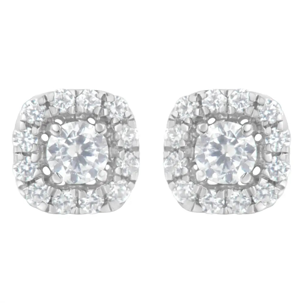 Elegant Sterling Silver Halo Stud Earring with Brilliant Round-cut Diamond