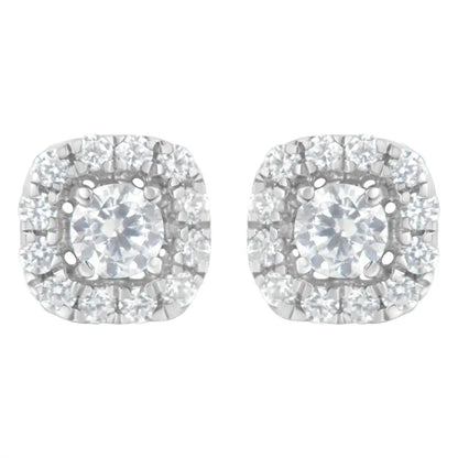 Elegant Sterling Silver Halo Stud Earring with Brilliant Round-cut Diamond