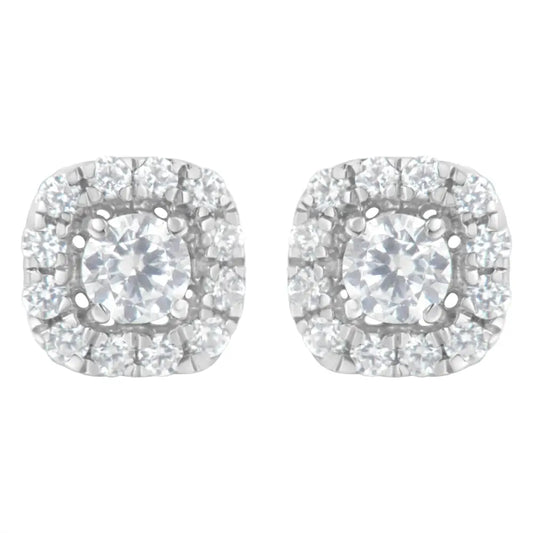 Elegant Sterling Silver Halo Stud Earring with Brilliant Round-cut Diamond