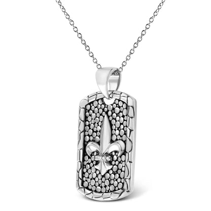 Elegant Sterling Silver Invisible-set Diamond Accent Fleur Di Lis Pendant