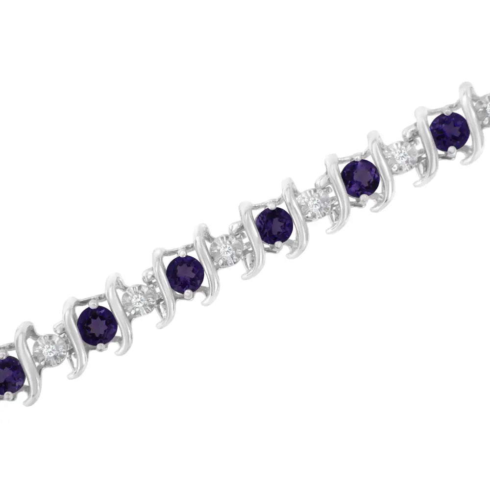 Elegant Sterling Silver Lab-grown Birthstone Diamond Tennis Bracelet