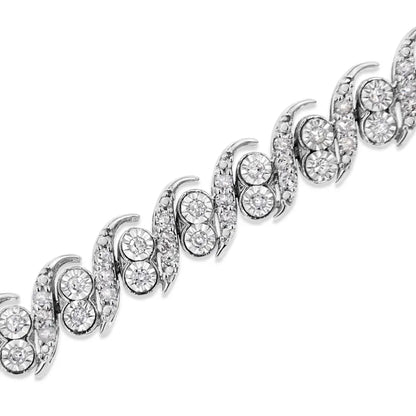 Elegant Sterling Silver Link Bracelet with Cttw Round-cut Diamonds