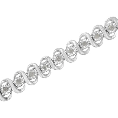 Elegant Sterling Silver Link Tennis Bracelet with Diamond Accents